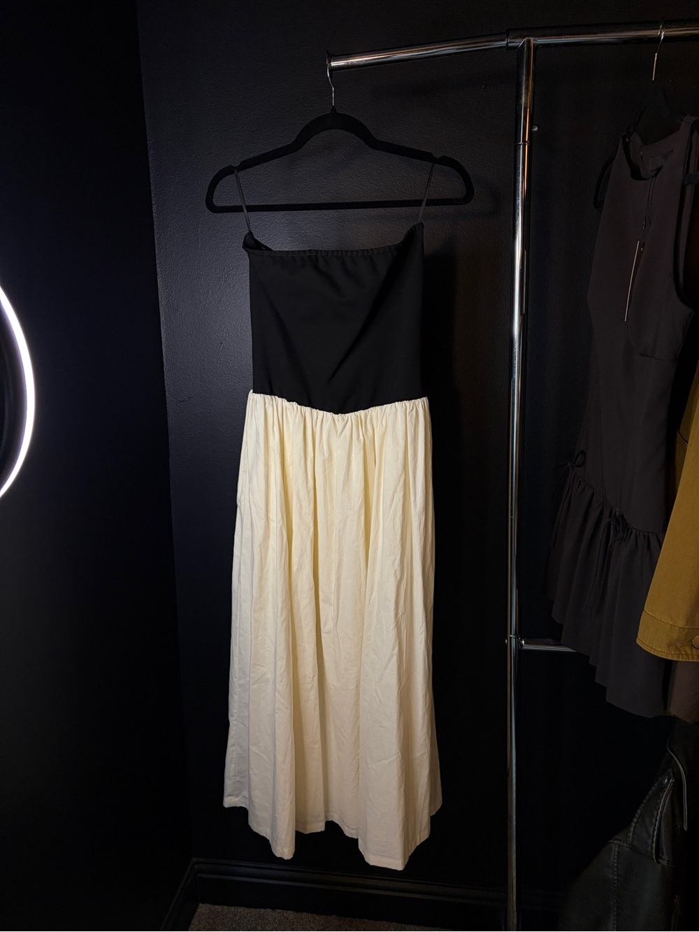 Two-Tone Black & Cream Spaghetti Strap Maxi Dress